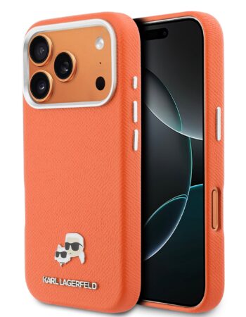 Karl Lagerfeld Калъф Apple iPhone 17 Pro, PU K/C Heads Pins MagSafe /оранжев/ - KLHMP17L6PFKCLO