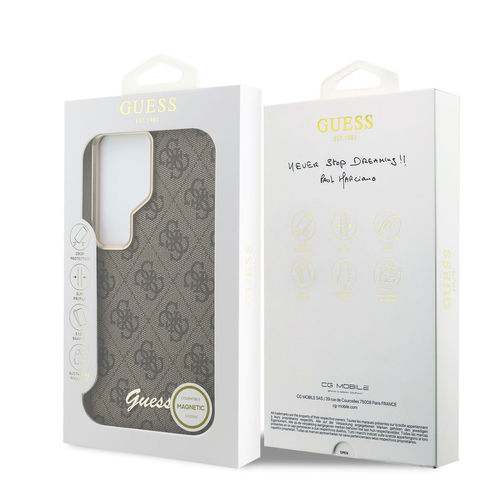 GUESS Калъф Samsung S26 Ultra, PU 4G Script Metal Logo MagSafe /кафяв/ - GUHMS26L5P4FWMSW