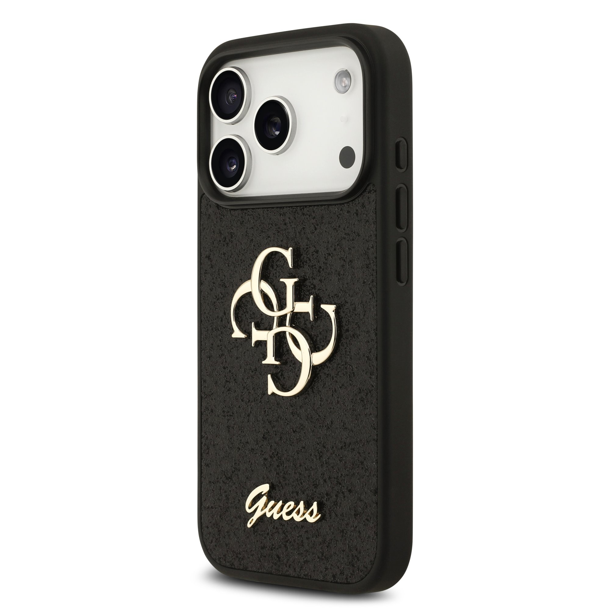 GUESS Калъф Apple iPhone 18 Pro, PU Fixed Glitter 4G Metal Logo, черен - GUHCP18LHG4SGK