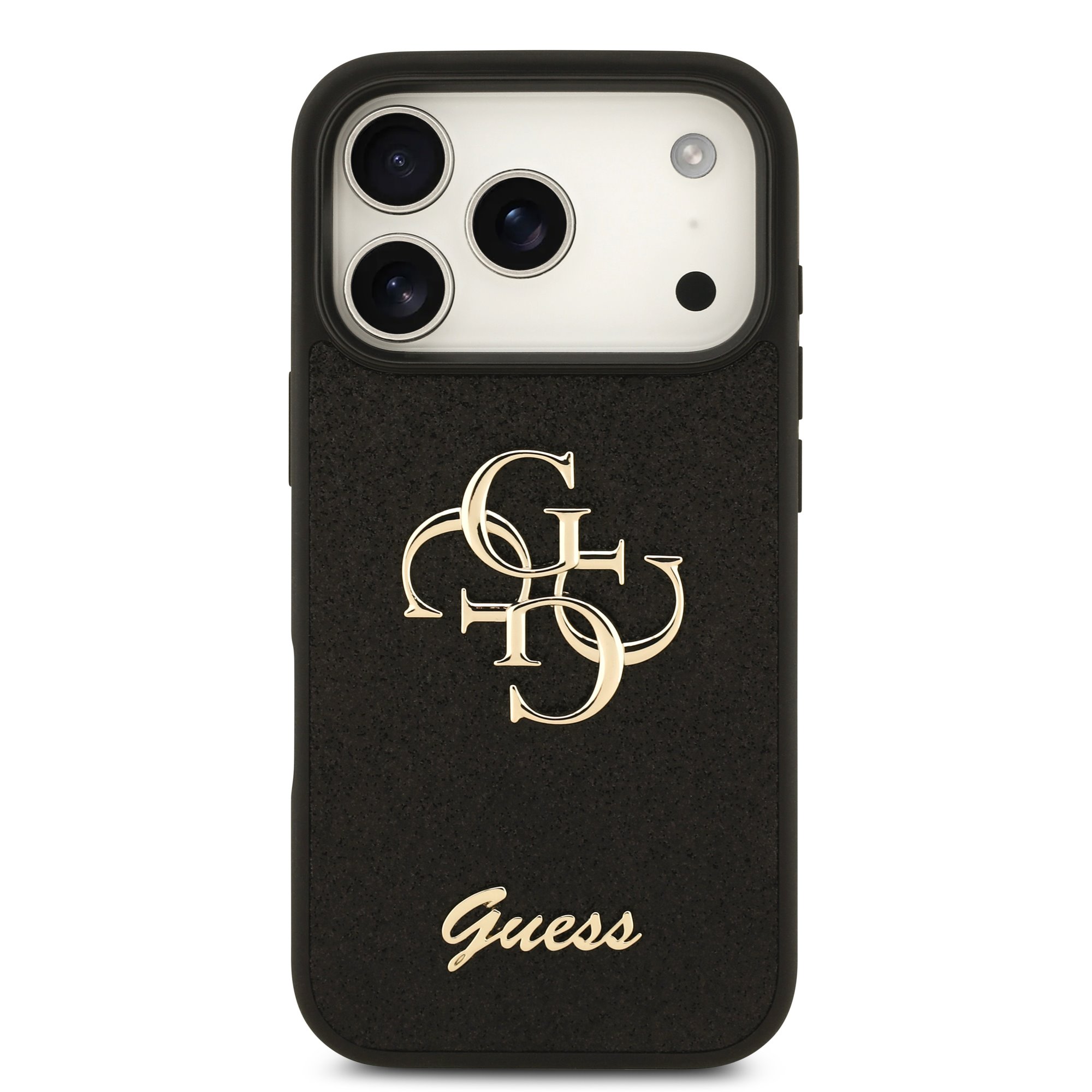 GUESS Калъф Apple iPhone 18 Pro, PU Fixed Glitter 4G Metal Logo, черен - GUHCP18LHG4SGK