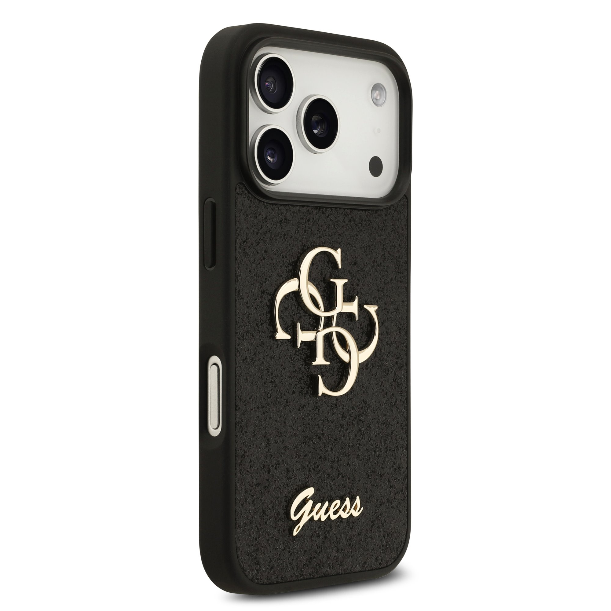 GUESS Калъф Apple iPhone 18 Pro, PU Fixed Glitter 4G Metal Logo, черен - GUHCP18LHG4SGK