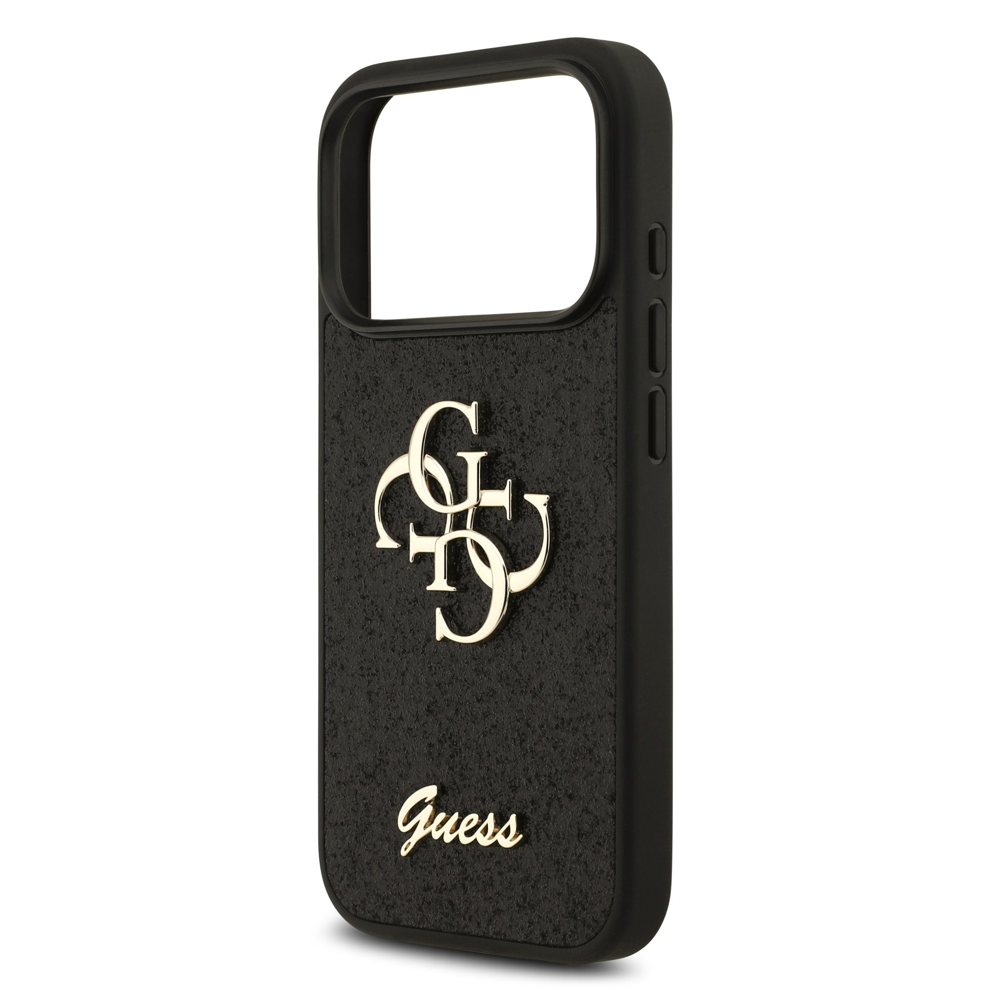 GUESS Калъф Apple iPhone 18 Pro, PU Fixed Glitter 4G Metal Logo, черен - GUHCP18LHG4SGK