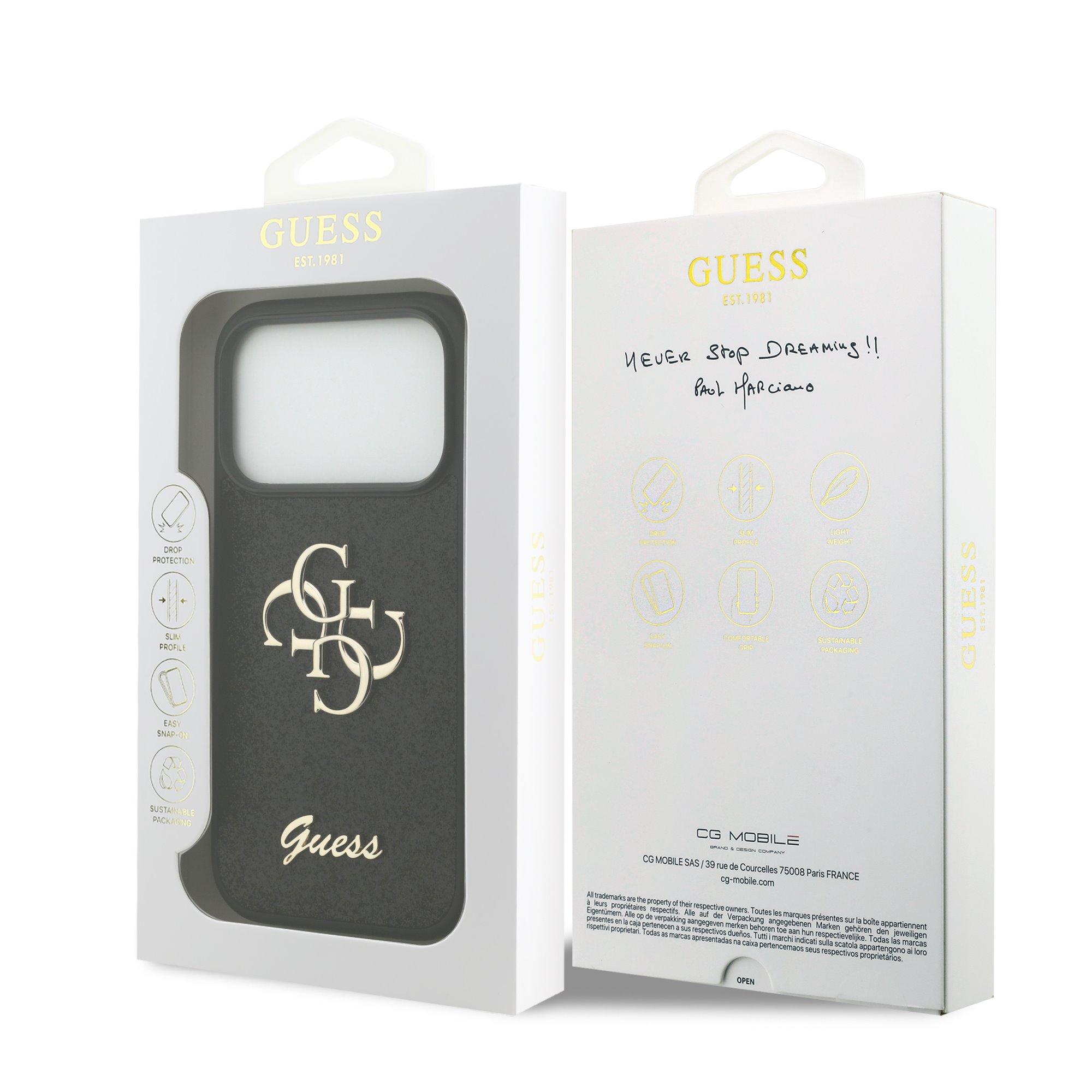 GUESS Калъф Apple iPhone 18 Pro, PU Fixed Glitter 4G Metal Logo, черен - GUHCP18LHG4SGK