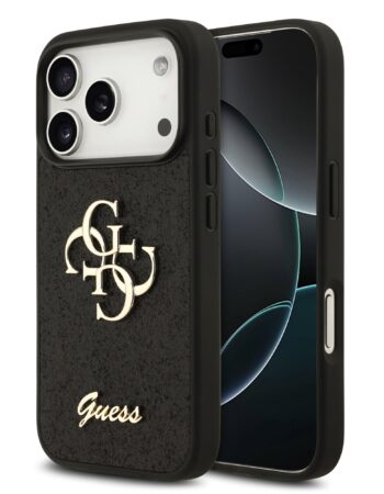 GUESS Калъф Apple iPhone 18 Pro, PU Fixed Glitter 4G Metal Logo, черен - GUHCP18LHG4SGK