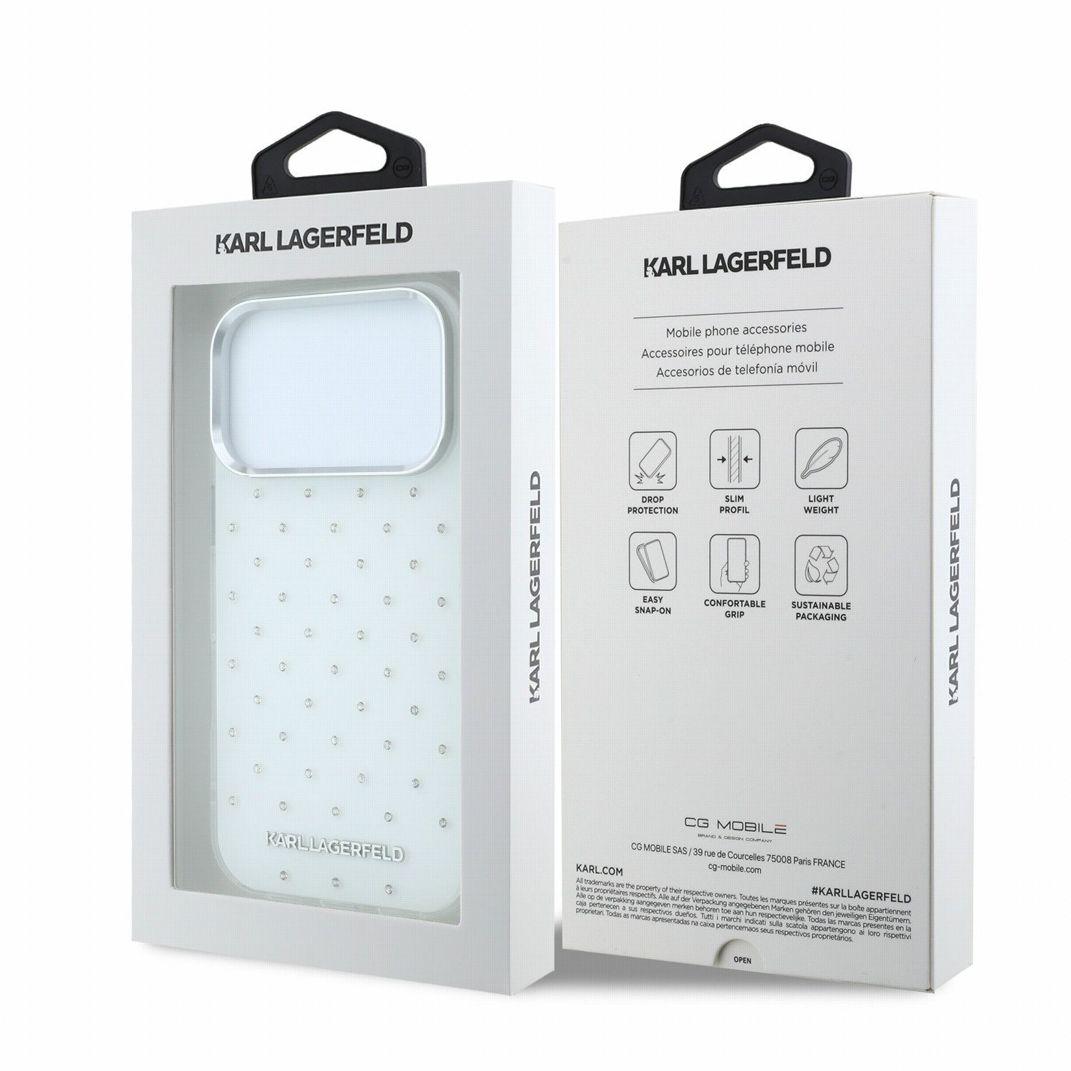 Karl Lagerfeld Калъф Apple iPhone 18 Pro Max, IML Rhinestones Allover Magsafe /бял/ - KLHCP18X6HCRDKLH