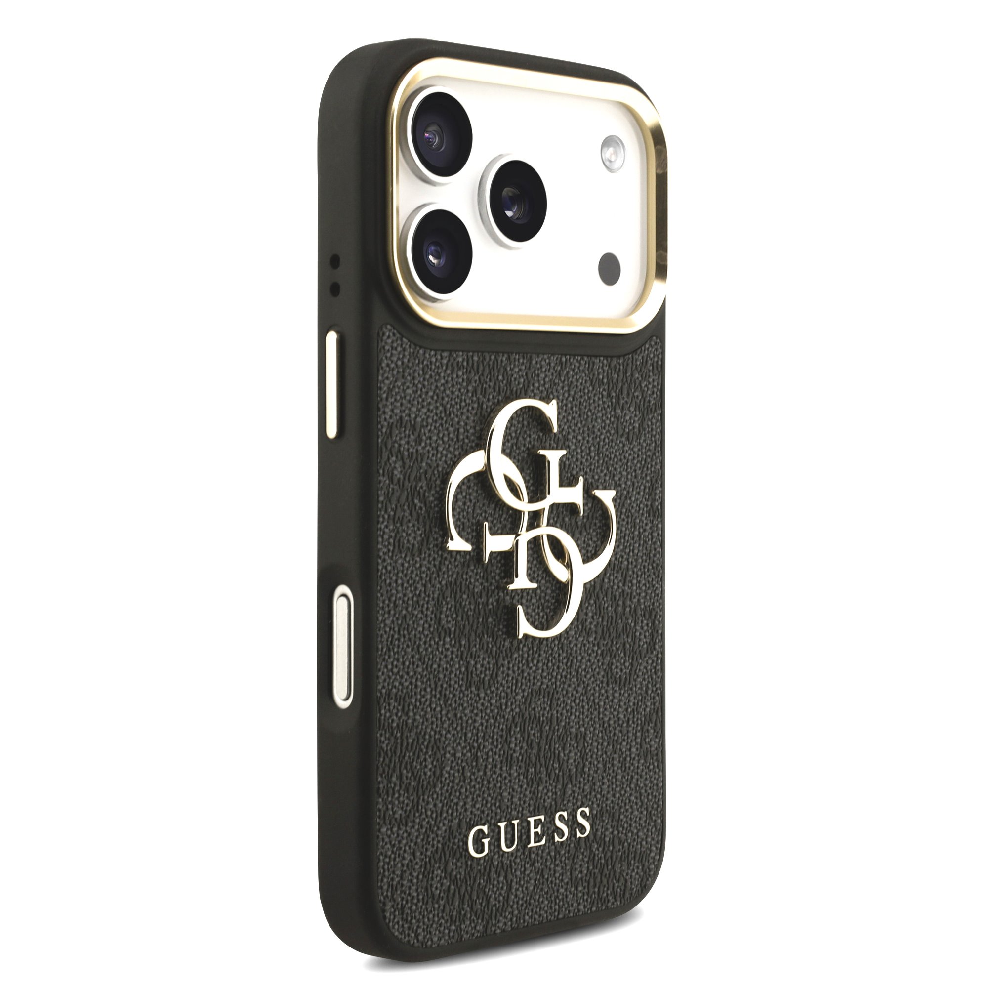 GUESS Калъф Apple iPhone 18 Pro, PU Leather 4G Metal Logo Gold Frame, черен - GUHCP18L4GMGCGR