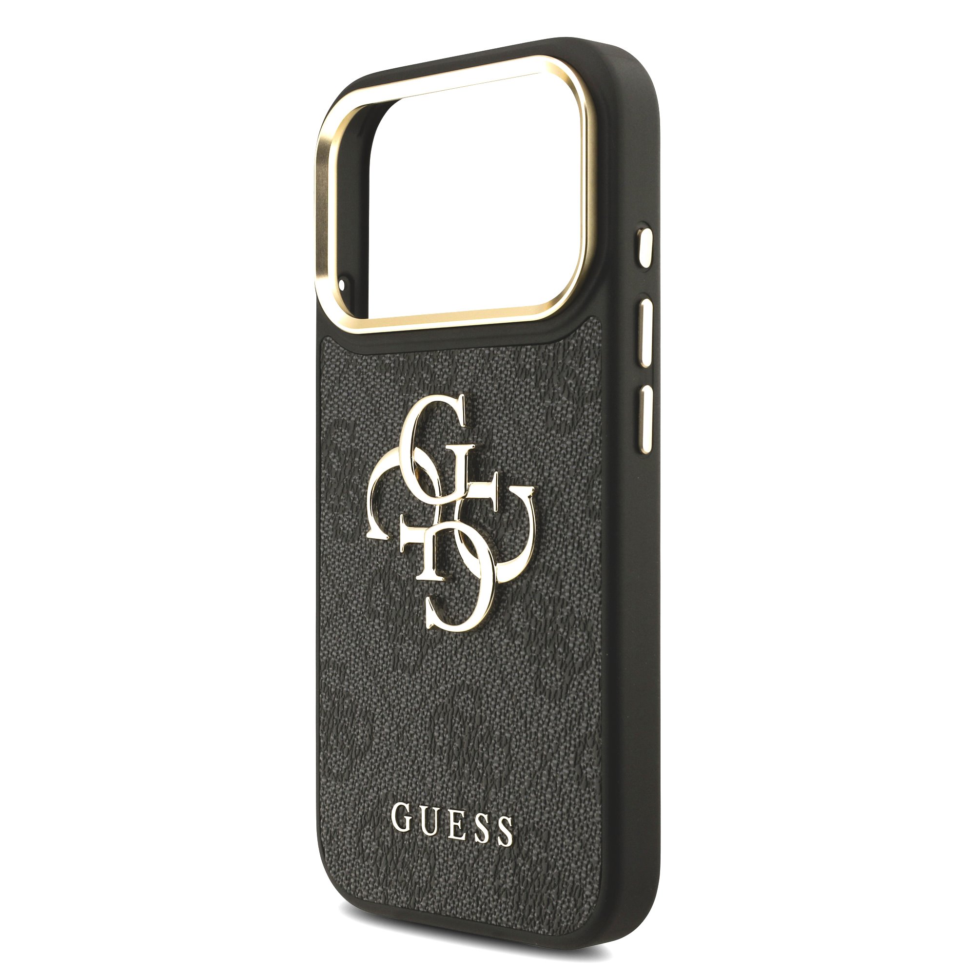 GUESS Калъф Apple iPhone 18 Pro, PU Leather 4G Metal Logo Gold Frame, черен - GUHCP18L4GMGCGR