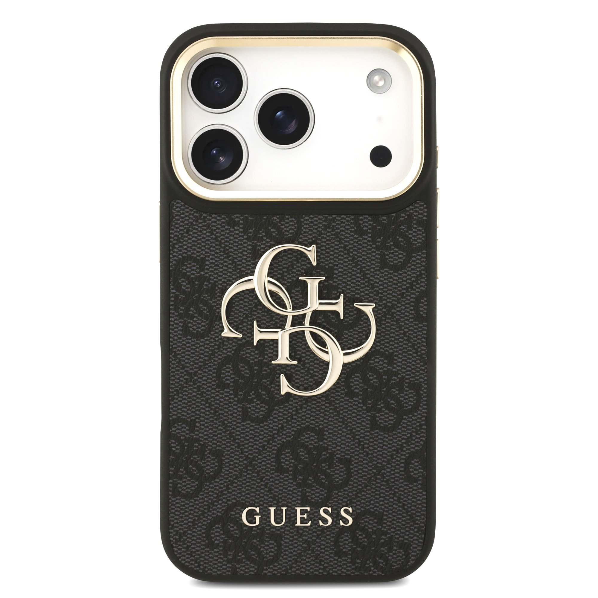 GUESS Калъф Apple iPhone 18 Pro Max, PU Leather 4G Metal Logo Gold Frame, черен - GUHCP18X4GMGCGR