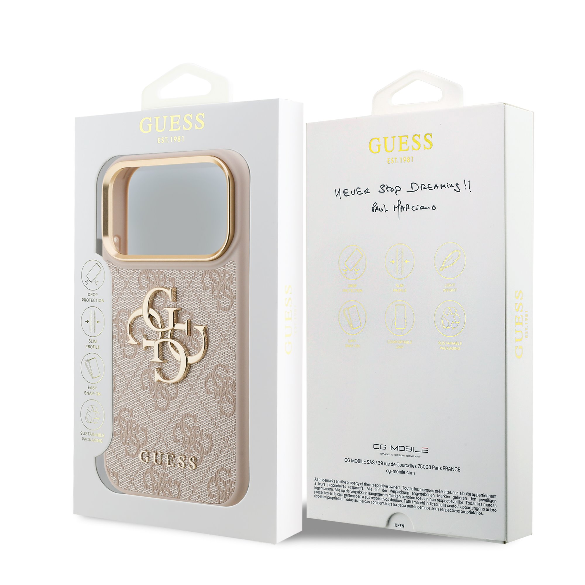GUESS Калъф Apple iPhone 18 Pro Max, PU Leather 4G Metal Logo Gold Frame /розов/ - GUHCP18X4GMGCPI
