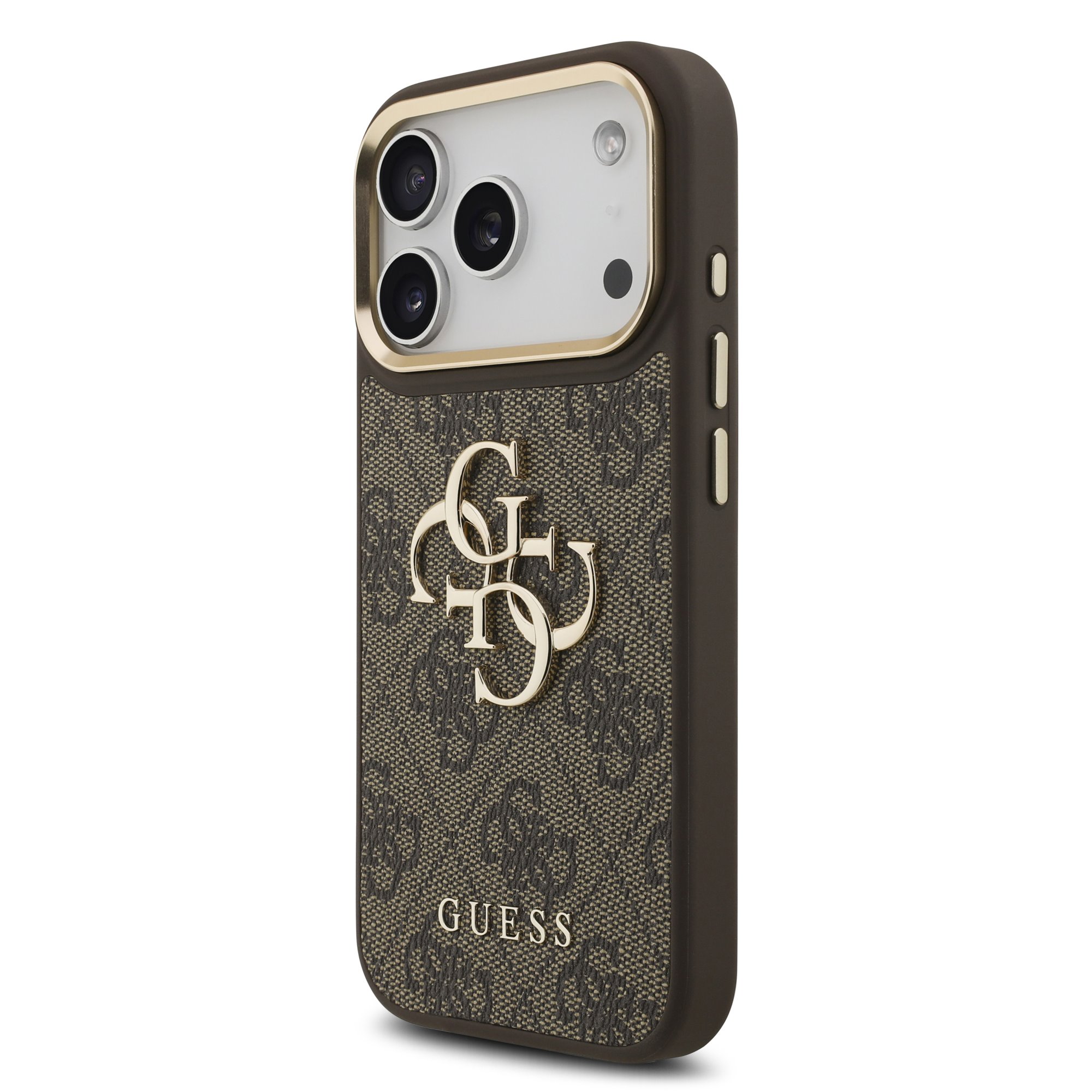 GUESS Калъф Apple iPhone 18 Pro, PU Leather 4G Metal Logo Gold Frame /кафяв/ - GUHCP18L4GMGCBR
