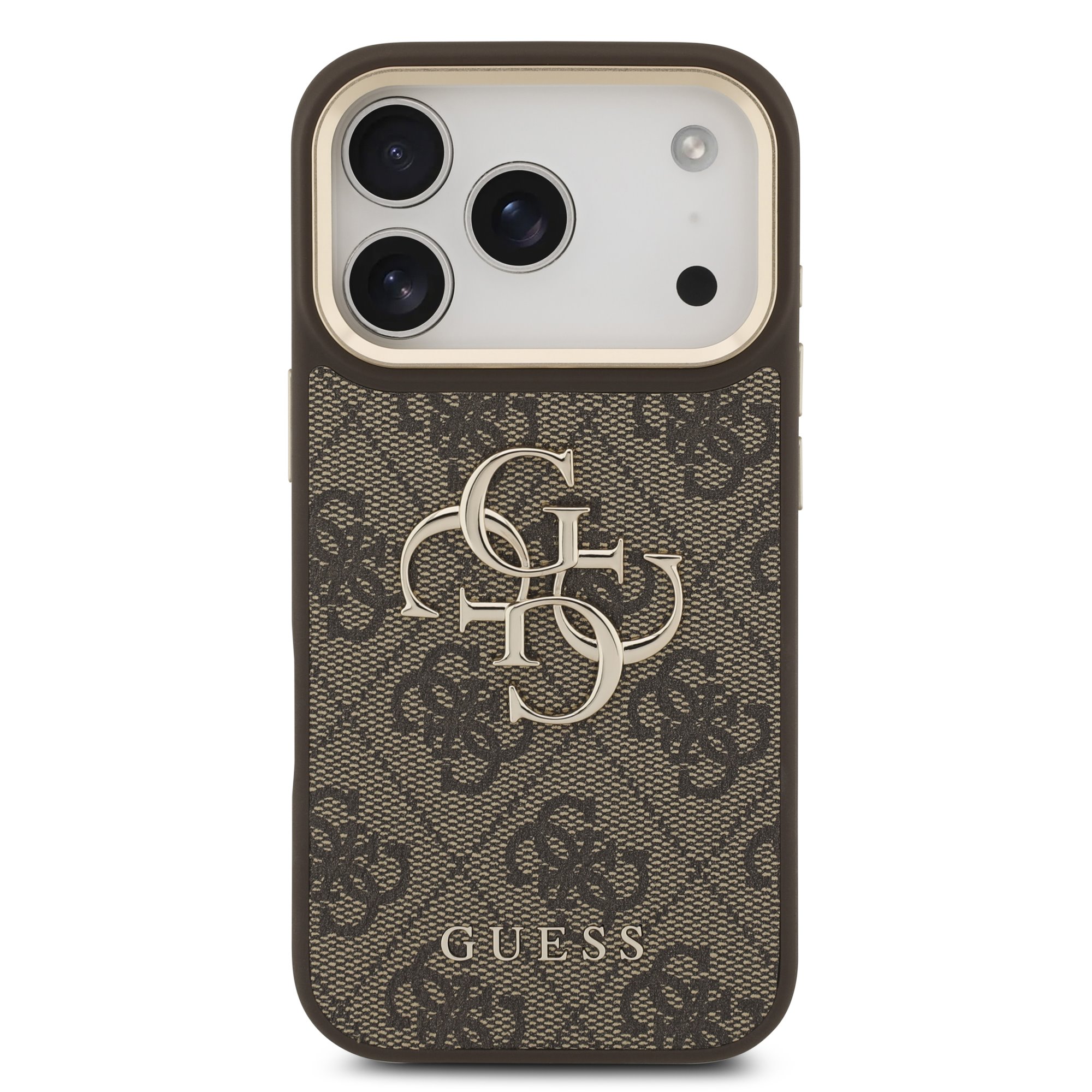 GUESS Калъф Apple iPhone 18 Pro, PU Leather 4G Metal Logo Gold Frame /кафяв/ - GUHCP18L4GMGCBR