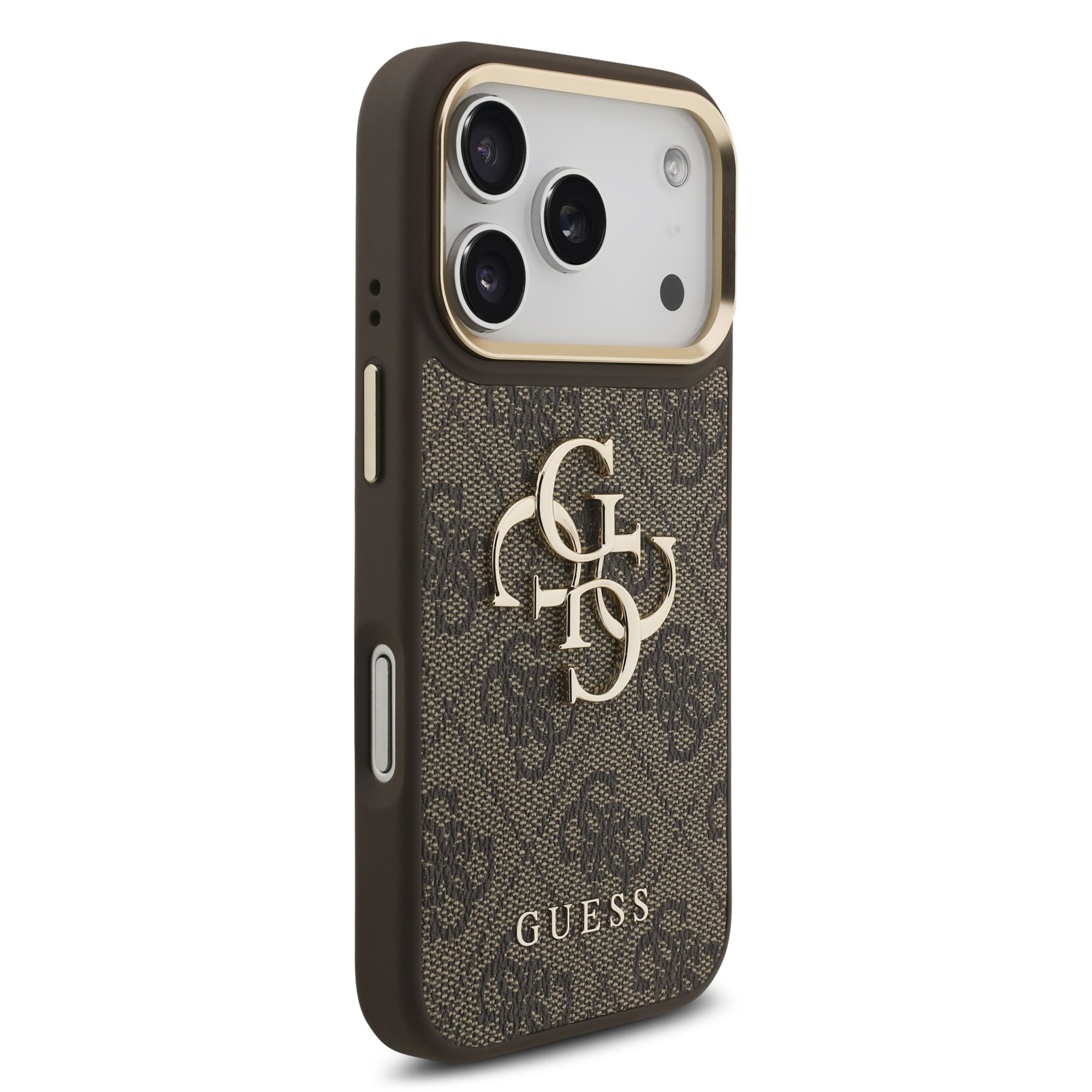 GUESS Калъф Apple iPhone 18 Pro, PU Leather 4G Metal Logo Gold Frame /кафяв/ - GUHCP18L4GMGCBR