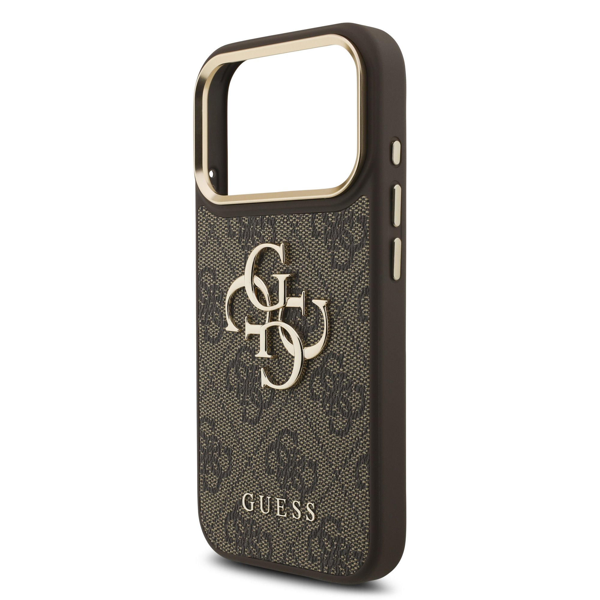 GUESS Калъф Apple iPhone 18 Pro, PU Leather 4G Metal Logo Gold Frame /кафяв/ - GUHCP18L4GMGCBR