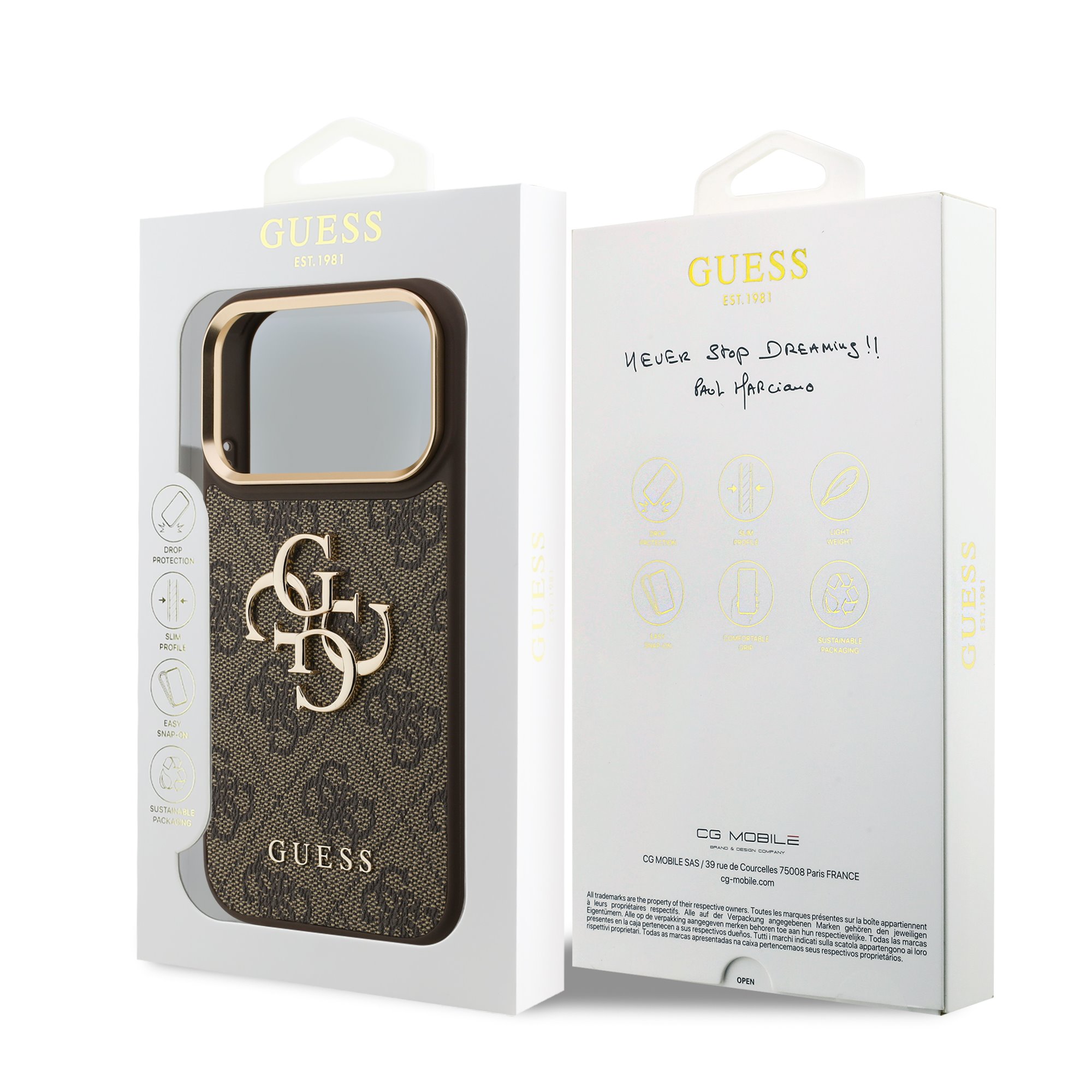 GUESS Калъф Apple iPhone 18 Pro, PU Leather 4G Metal Logo Gold Frame /кафяв/ - GUHCP18L4GMGCBR
