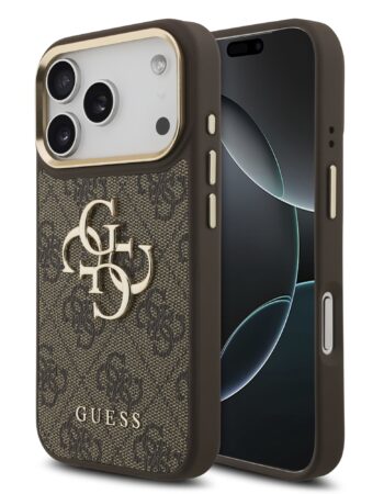 GUESS Калъф Apple iPhone 18 Pro, PU Leather 4G Metal Logo Gold Frame /кафяв/ - GUHCP18L4GMGCBR