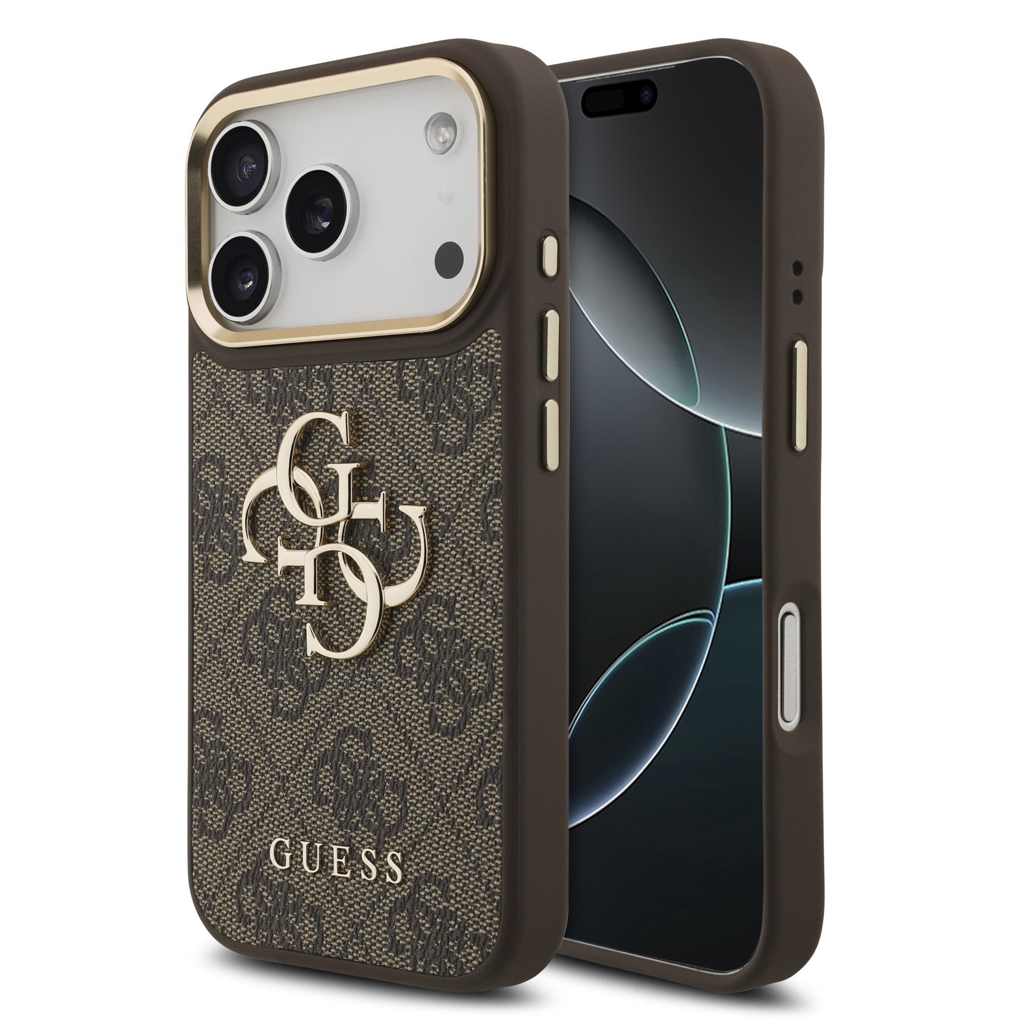 GUESS Калъф Apple iPhone 18 Pro, PU Leather 4G Metal Logo Gold Frame /кафяв/ - GUHCP18L4GMGCBR