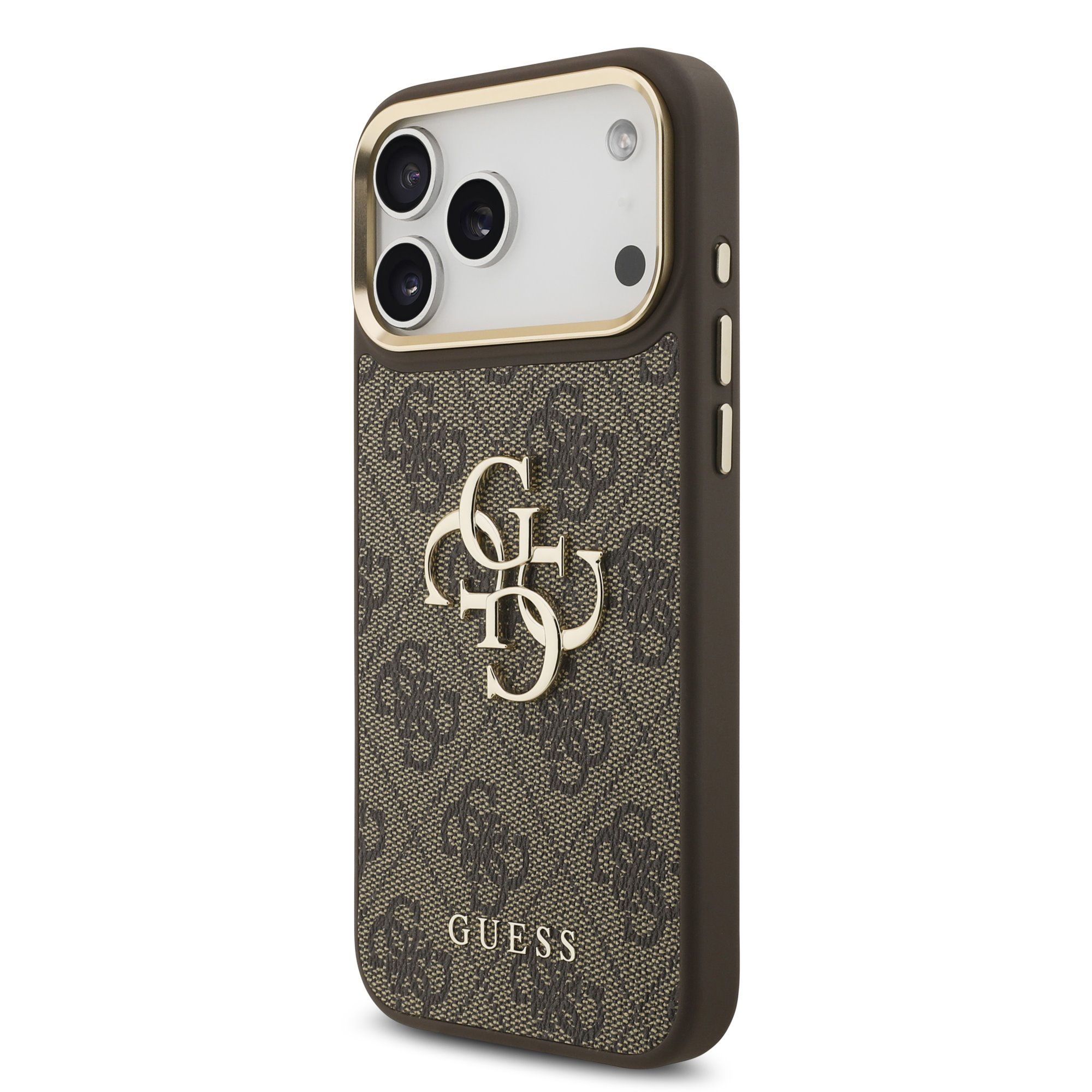 GUESS Калъф Apple iPhone 18 Pro Max, PU Leather 4G Metal Logo Gold Frame, кафяв - GUHCP18X4GMGCBR
