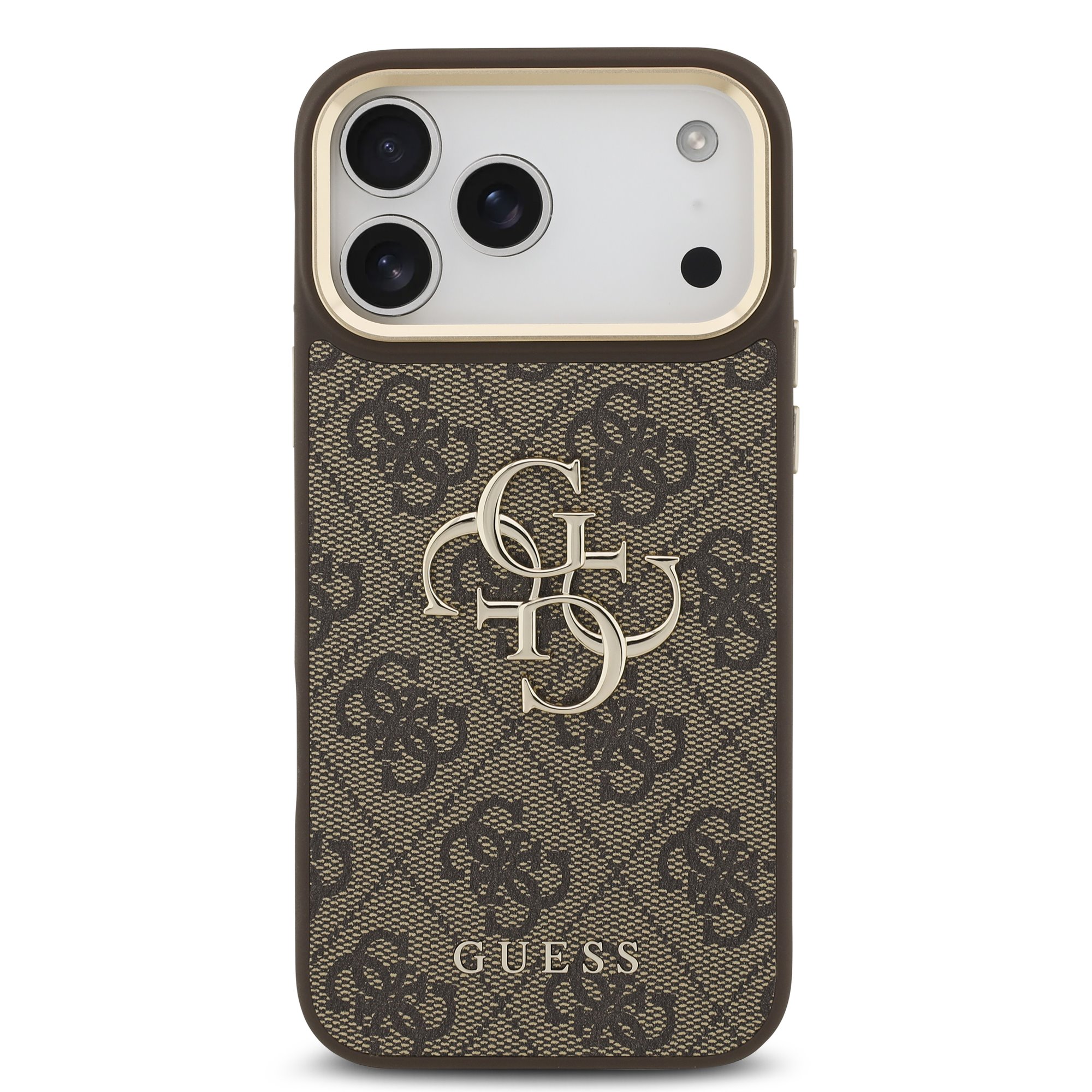 GUESS Калъф Apple iPhone 18 Pro Max, PU Leather 4G Metal Logo Gold Frame, кафяв - GUHCP18X4GMGCBR