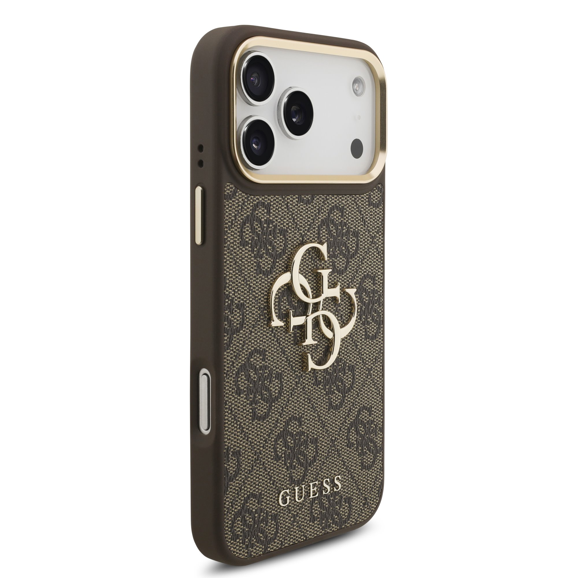GUESS Калъф Apple iPhone 18 Pro Max, PU Leather 4G Metal Logo Gold Frame, кафяв - GUHCP18X4GMGCBR