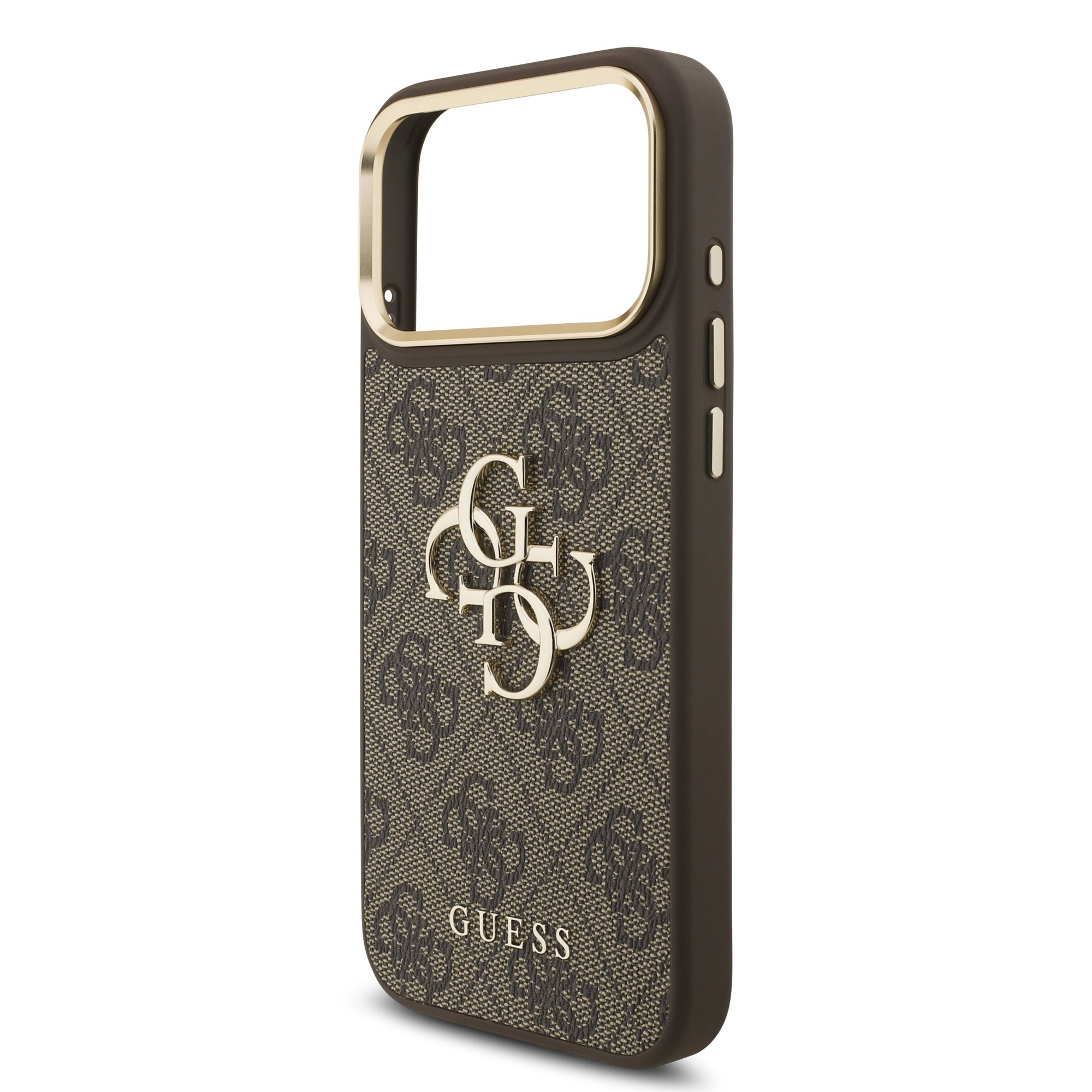 GUESS Калъф Apple iPhone 18 Pro Max, PU Leather 4G Metal Logo Gold Frame, кафяв - GUHCP18X4GMGCBR