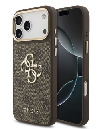 GUESS Калъф Apple iPhone 18 Pro Max, PU Leather 4G Metal Logo Gold Frame, кафяв - GUHCP18X4GMGCBR