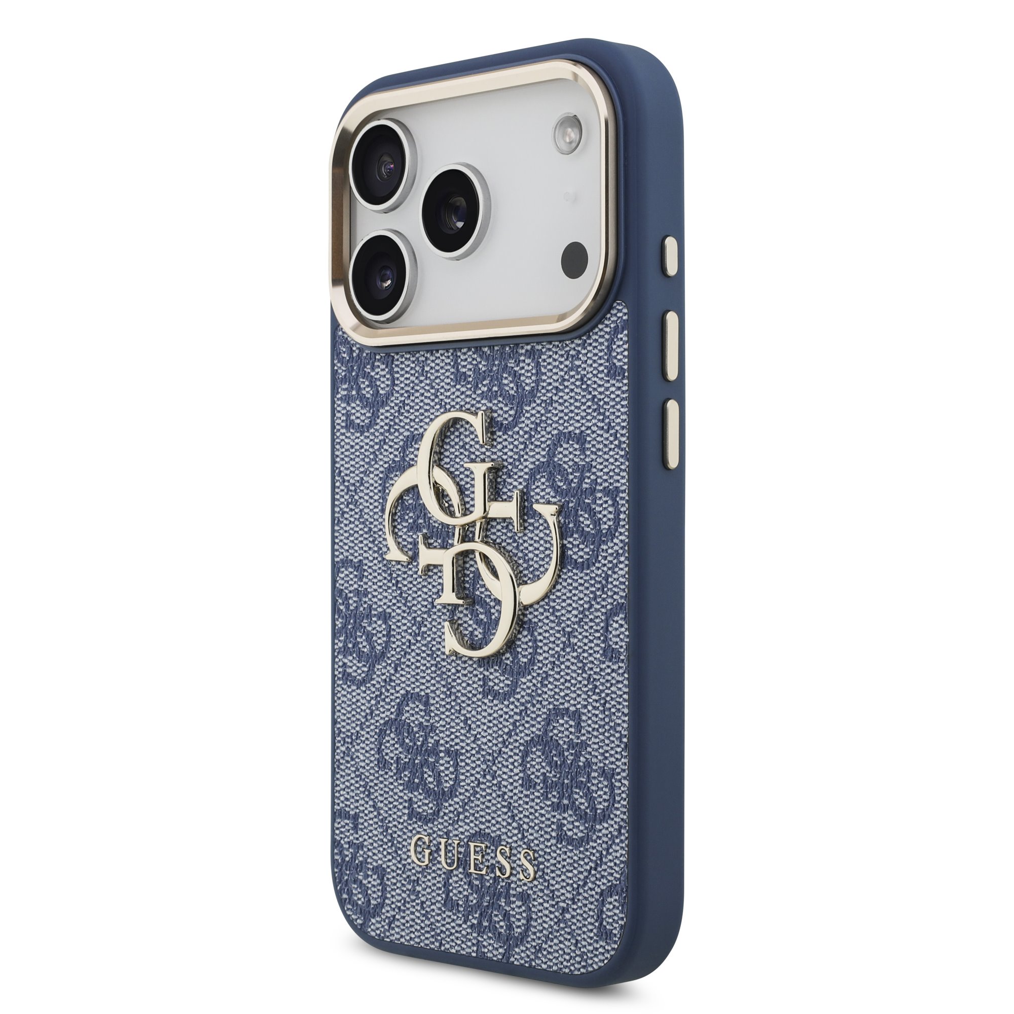 GUESS Калъф Apple iPhone 18 Pro, PU Leather 4G Metal Logo Gold Frame /син/ - GUHCP18L4GMGCBL
