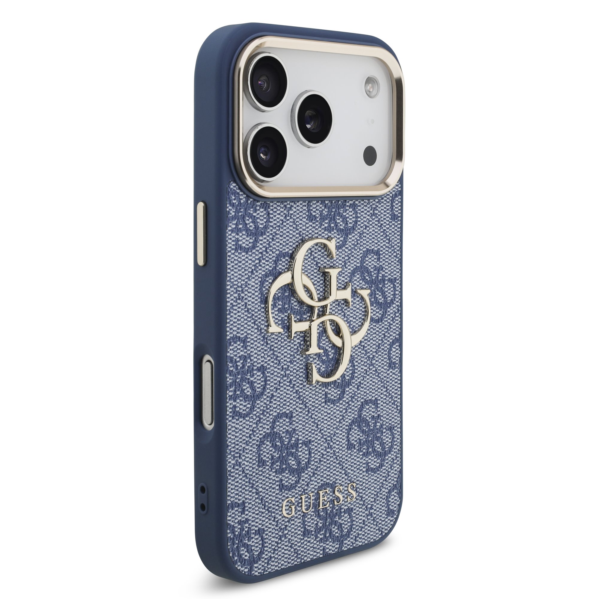 GUESS Калъф Apple iPhone 18 Pro, PU Leather 4G Metal Logo Gold Frame /син/ - GUHCP18L4GMGCBL