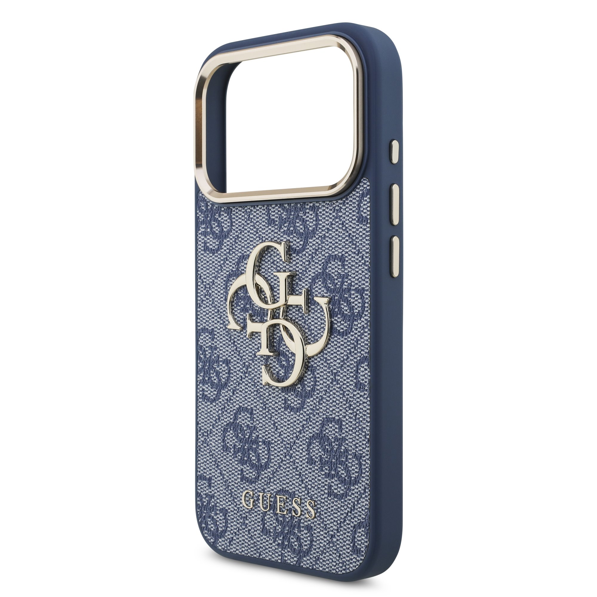 GUESS Калъф Apple iPhone 18 Pro, PU Leather 4G Metal Logo Gold Frame /син/ - GUHCP18L4GMGCBL