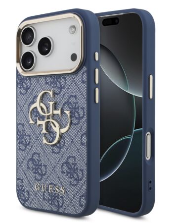 GUESS Калъф Apple iPhone 18 Pro Max, PU Leather 4G Metal Logo Gold Frame /син/ - GUHCP18X4GMGCBL