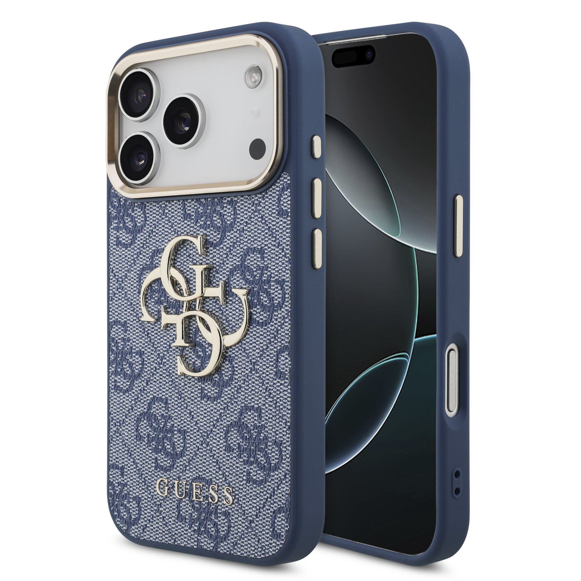 GUESS Калъф Apple iPhone 18 Pro Max, PU Leather 4G Metal Logo Gold Frame /син/ - GUHCP18X4GMGCBL
