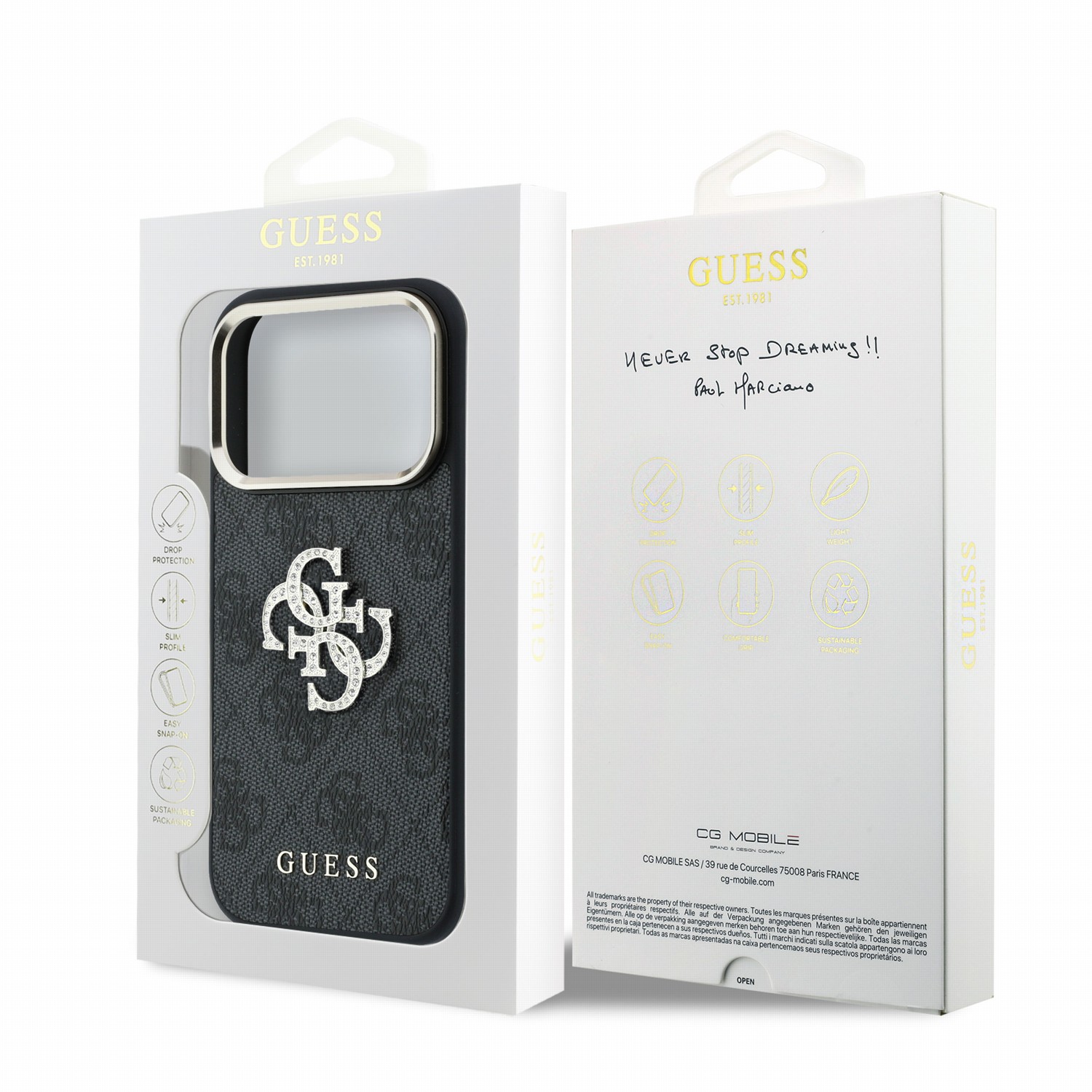 GUESS Калъф Apple iPhone 18 Pro Max/ 17 Pro Max, PU 4G Strass Metal Logo /черен/ - GUHCP18X6P4DSMLK