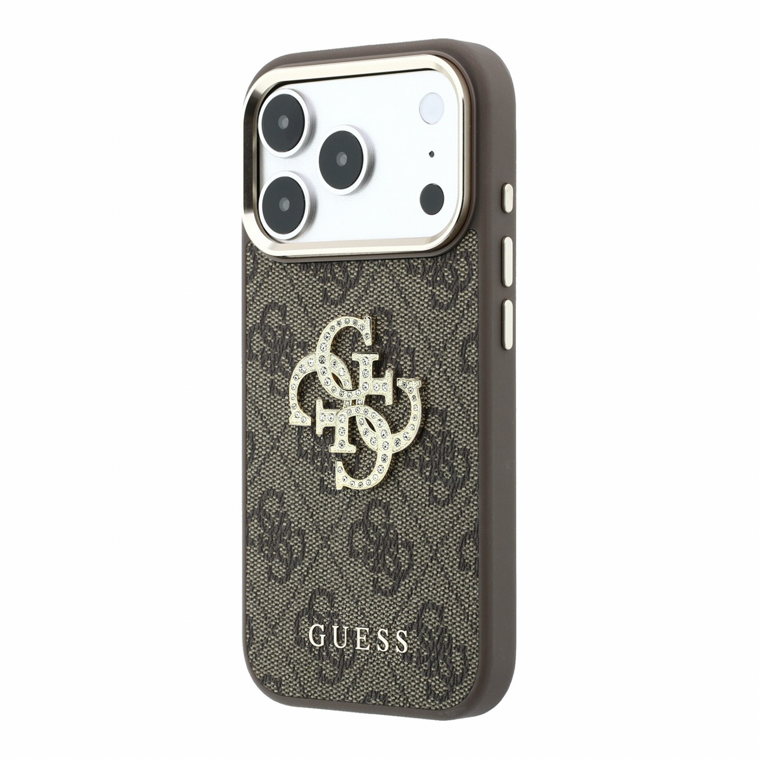 GUESS Калъф Apple iPhone 18 Pro/ 17 Pro, PU 4G Strass Metal Logo /кафяв/ - GUHCP18L6P4DSMLM