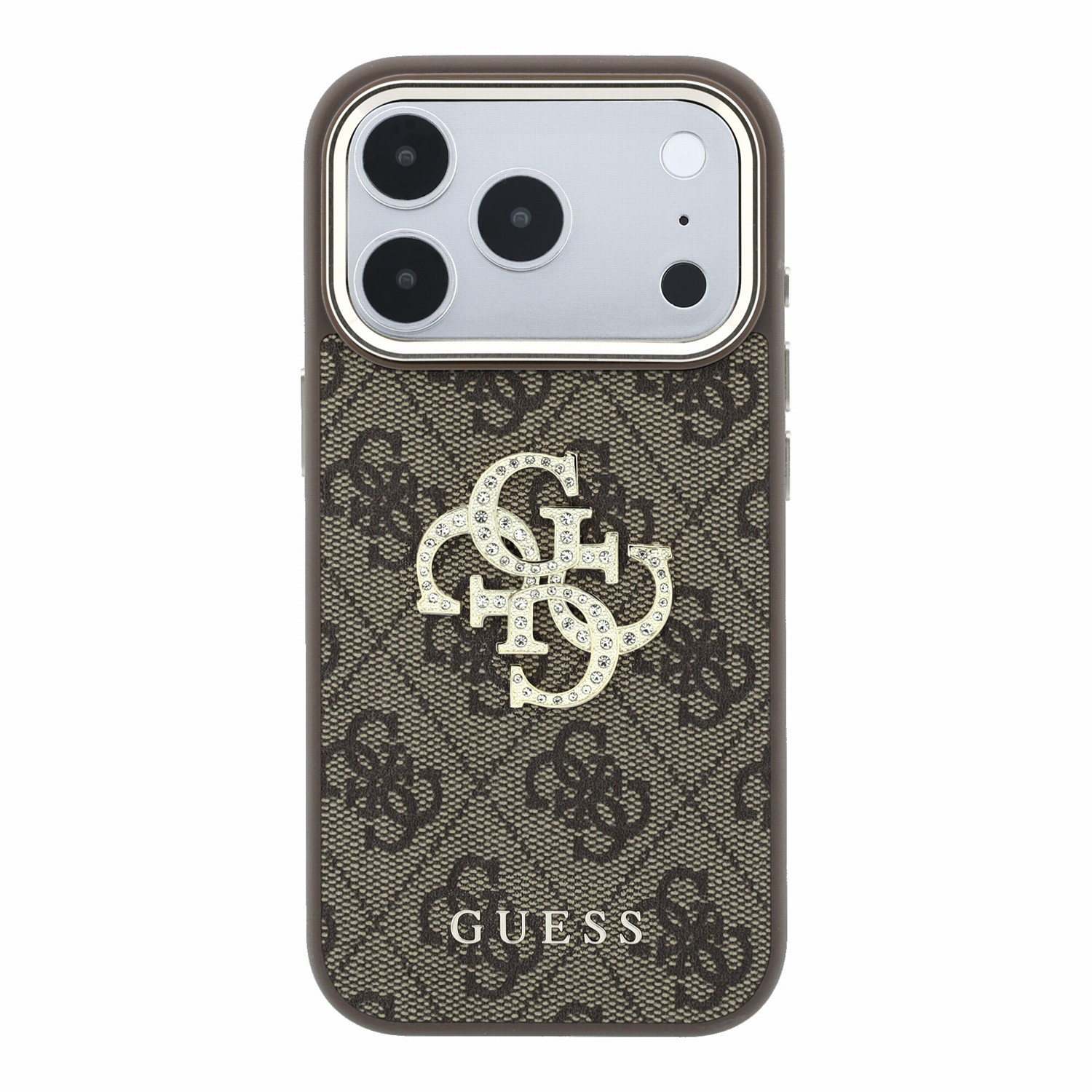 GUESS Калъф Apple iPhone 18 Pro/ 17 Pro, PU 4G Strass Metal Logo /кафяв/ - GUHCP18L6P4DSMLM