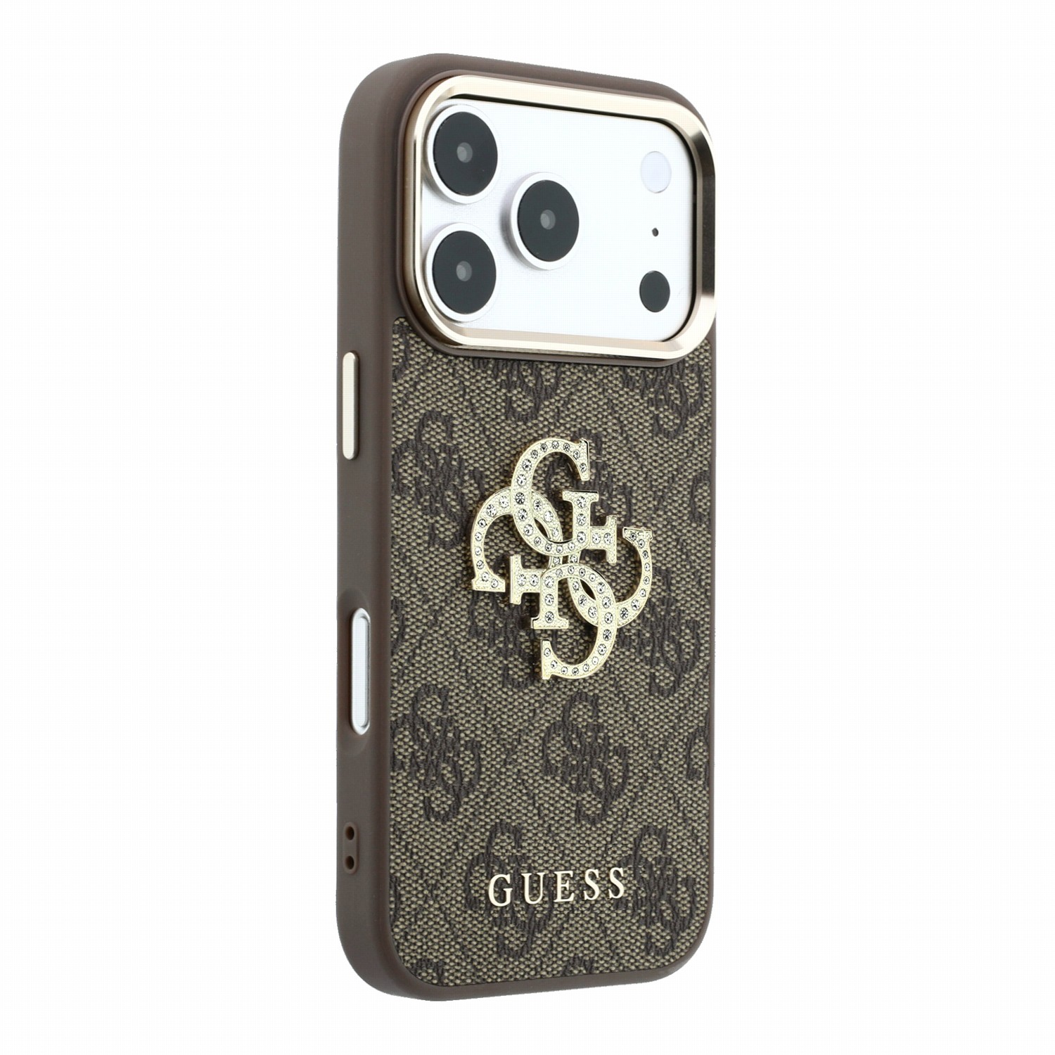 GUESS Калъф Apple iPhone 18 Pro/ 17 Pro, PU 4G Strass Metal Logo /кафяв/ - GUHCP18L6P4DSMLM