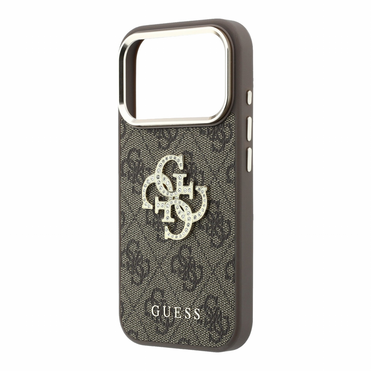 GUESS Калъф Apple iPhone 18 Pro/ 17 Pro, PU 4G Strass Metal Logo /кафяв/ - GUHCP18L6P4DSMLM