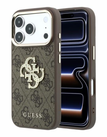 GUESS Калъф Apple iPhone 18 Pro/ 17 Pro, PU 4G Strass Metal Logo /кафяв/ - GUHCP18L6P4DSMLM