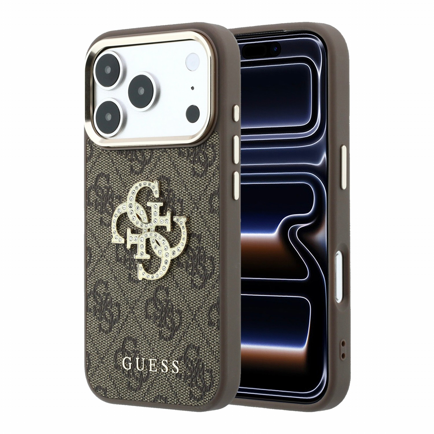 GUESS Калъф Apple iPhone 18 Pro/ 17 Pro, PU 4G Strass Metal Logo /кафяв/ - GUHCP18L6P4DSMLM