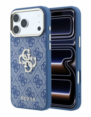 GUESS Калъф Apple iPhone 18 Pro/ 17 Pro, PU 4G Strass Metal Logo /син/ - GUHCP18L6P4DSMLB