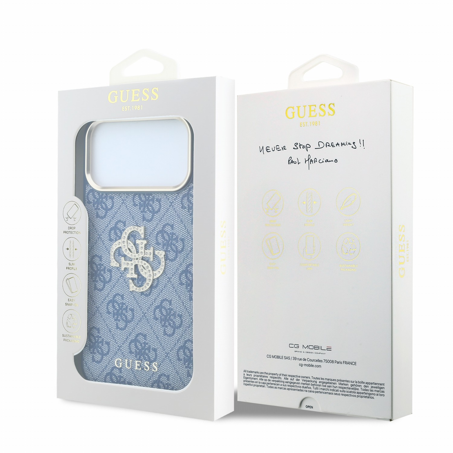 GUESS Калъф Apple iPhone 18 Pro Max/ 17 Pro Max, PU 4G Strass Metal Logo /син/ - GUHCP18X6P4DSMLB