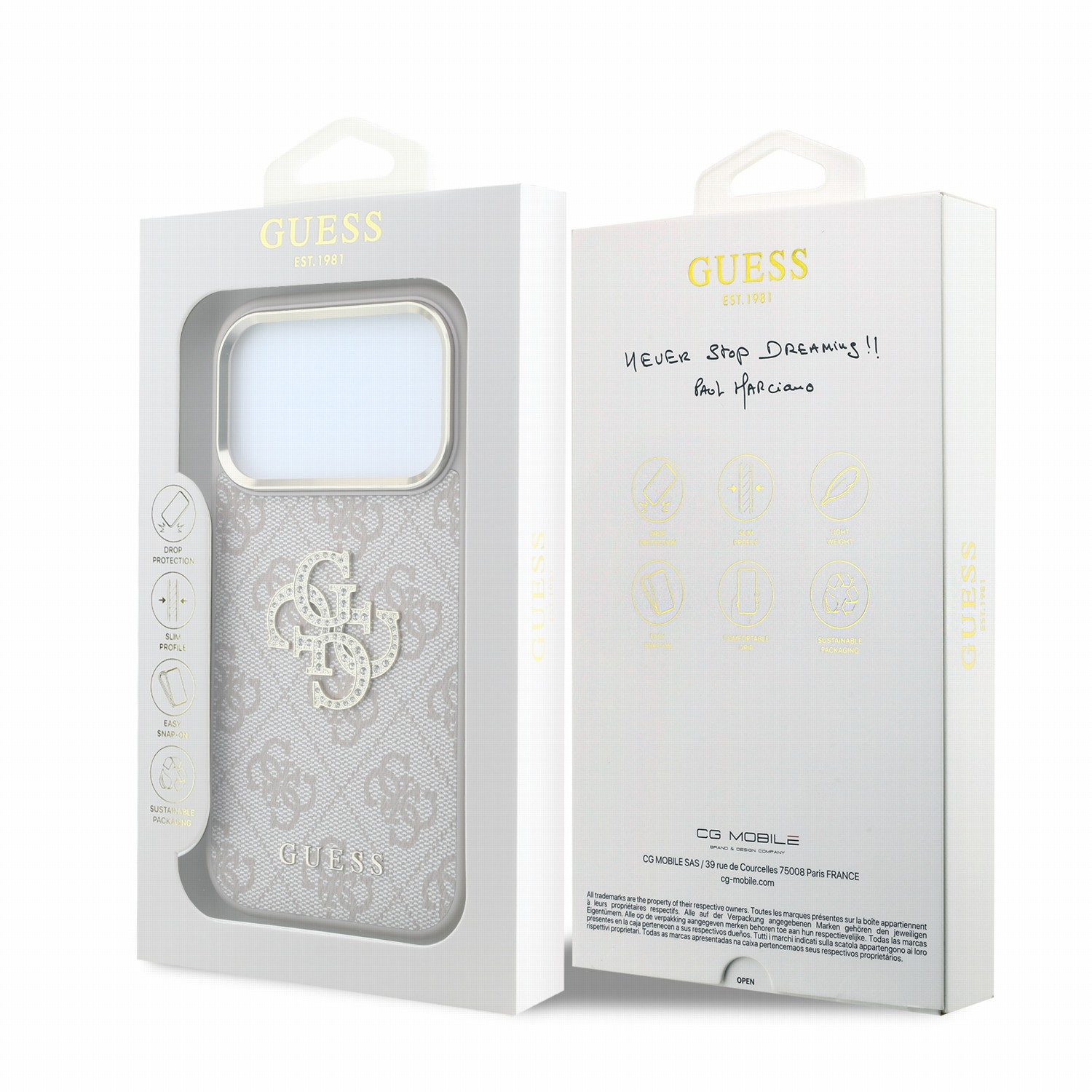 GUESS Калъф Apple iPhone 18 Pro/ 17 Pro, PU 4G Strass Metal Logo /розов/ - GUHCP18L6P4DSMLP
