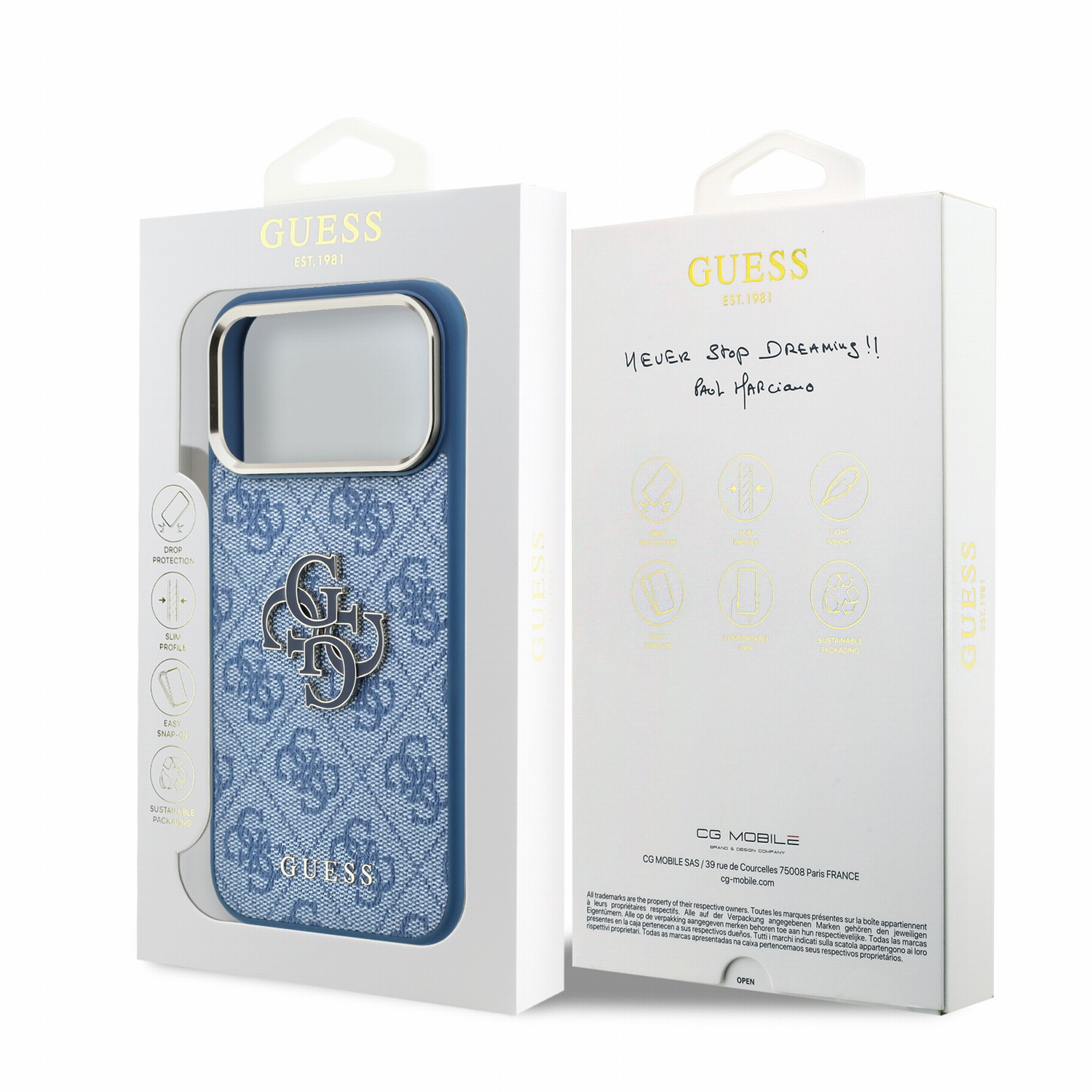 GUESS Калъф Apple iPhone 18 Pro, PU 4G Resin Metal Logo /син/ - GUHCP18L6P4SRMLB