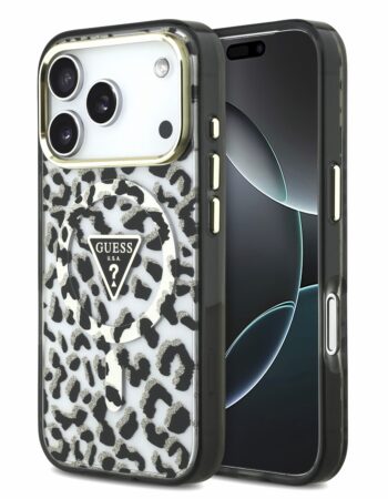 GUESS Калъф Apple iPhone 18 Pro/ 17 Pro, IML Glitter Leopard Triangle Logo MagSafe /черен/ - GUHMP18LHLEGTGLK