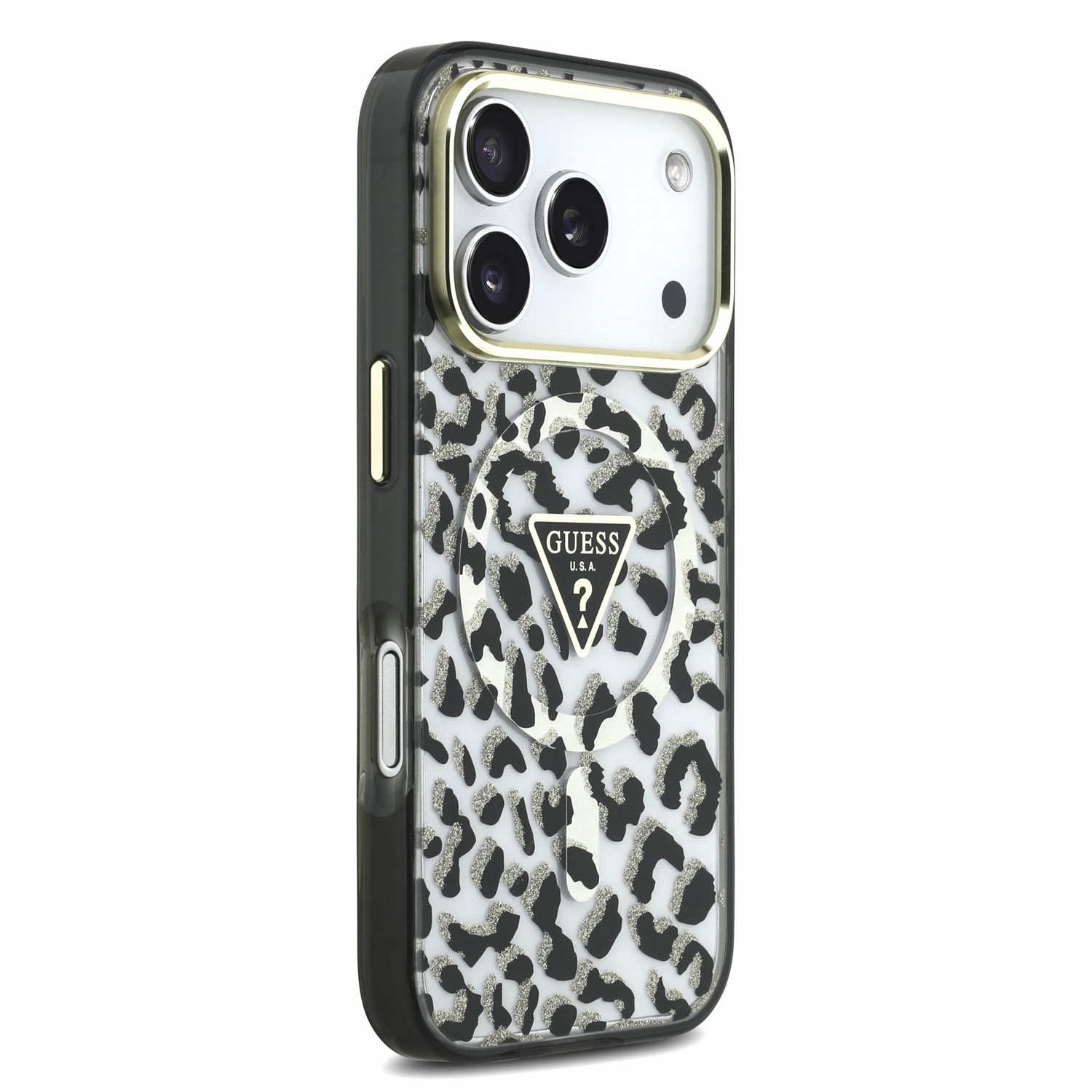 GUESS Калъф Apple iPhone 18 Pro Max/ 17 Pro Max, IML Glitter Leopard Triangle Logo MagSafe /черен/ - GUHMP18XHLEGTGLK