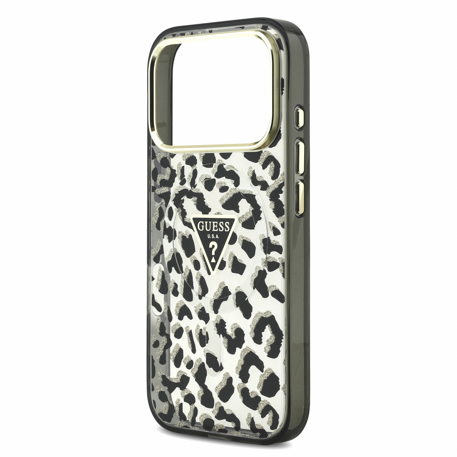 GUESS Калъф Apple iPhone 18 Pro Max/ 17 Pro Max, IML Glitter Leopard Triangle Logo MagSafe /черен/ - GUHMP18XHLEGTGLK