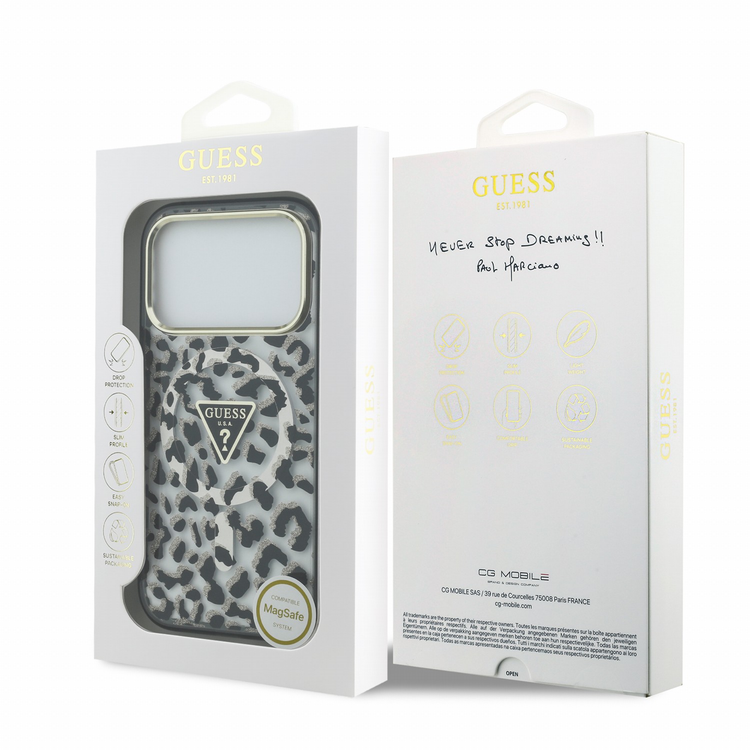 GUESS Калъф Apple iPhone 18 Pro Max/ 17 Pro Max, IML Glitter Leopard Triangle Logo MagSafe /черен/ - GUHMP18XHLEGTGLK