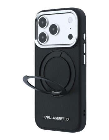 Karl Lagerfeld Калъф Apple iPhone 18 Pro/ 17 Pro, PU Saffiano Ring Stand MagSafe /черен/ - KLHMP18L6PSARSKMK