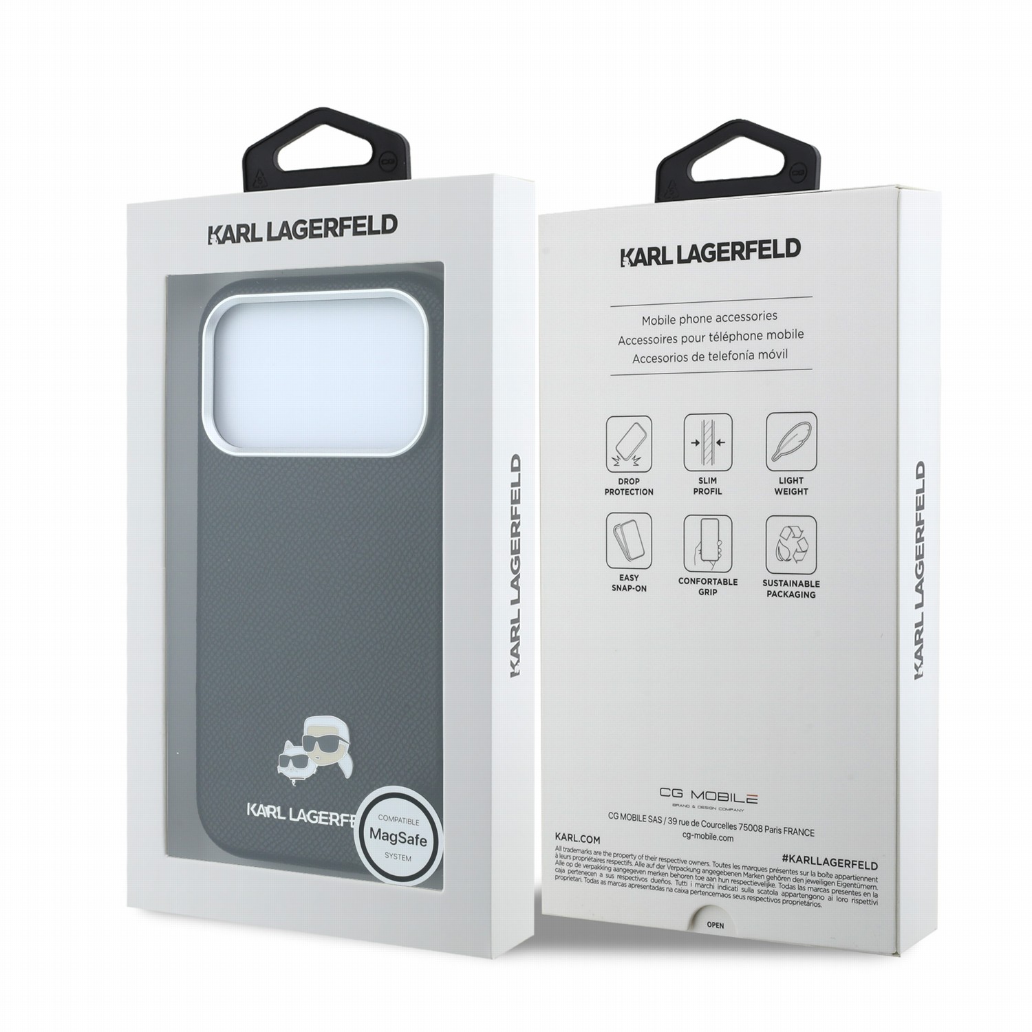 Karl Lagerfeld Калъф Apple iPhone 18 Pro/ 17 Pro, PU Grained Semi Wrap K/CH Heads Magsafe /черен/ - KLHMP18L6PSKCHLK