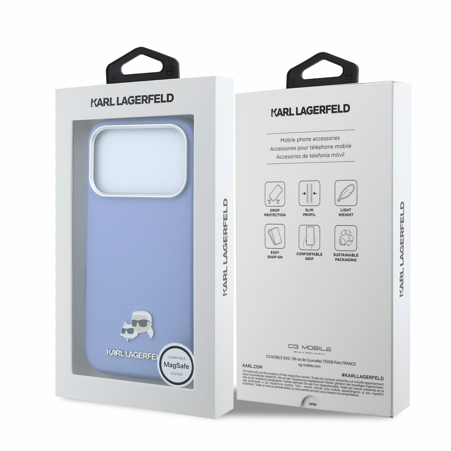 Karl Lagerfeld Калъф Apple iPhone 18 Pro Max/ 17 Pro Max, PU Grained Semi Wrap K/CH Heads Magsafe /син/ - KLHMP18X6PSKCHLB