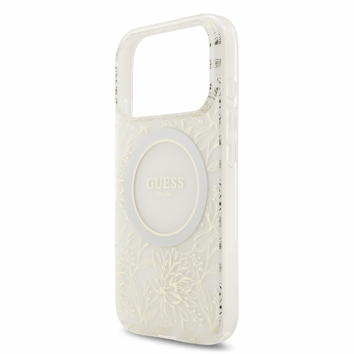 GUESS Калъф Apple iPhone 18 Pro, IML Flowers Allover MagSafe + Wrist Strap /бял/ - GUHMP18LHCPOFPH