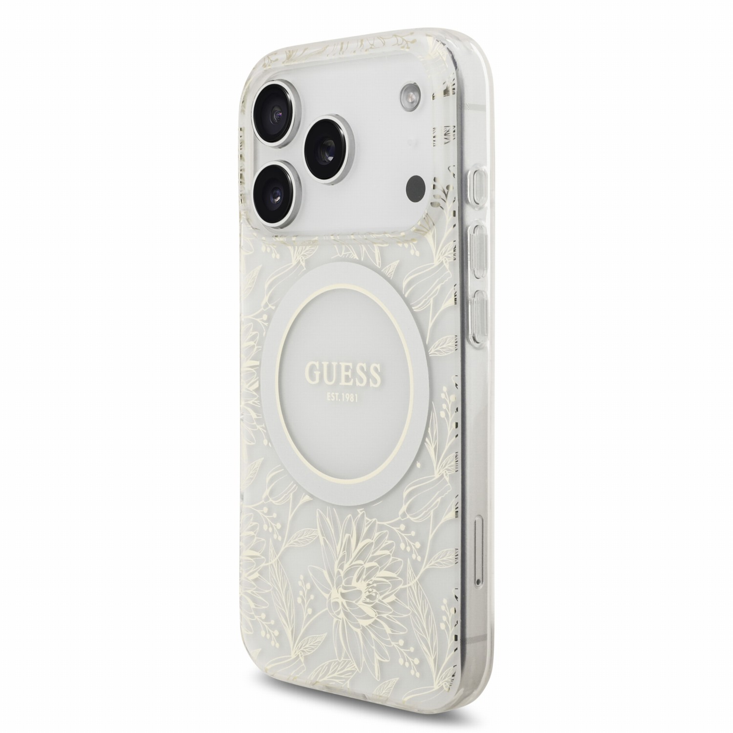 GUESS Калъф Apple iPhone 18 Pro Max, IML Flowers Allover MagSafe + Wrist Strap /бял/ - GUHMP18XHCPOFPH